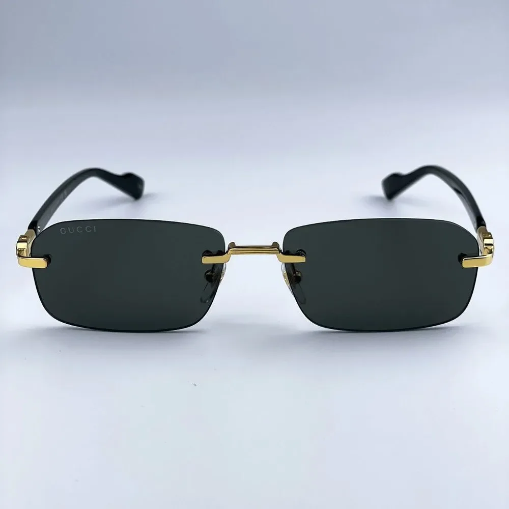 NEW Gucci GG1221S 001 Gold Black Grey Square Men Sunglasses